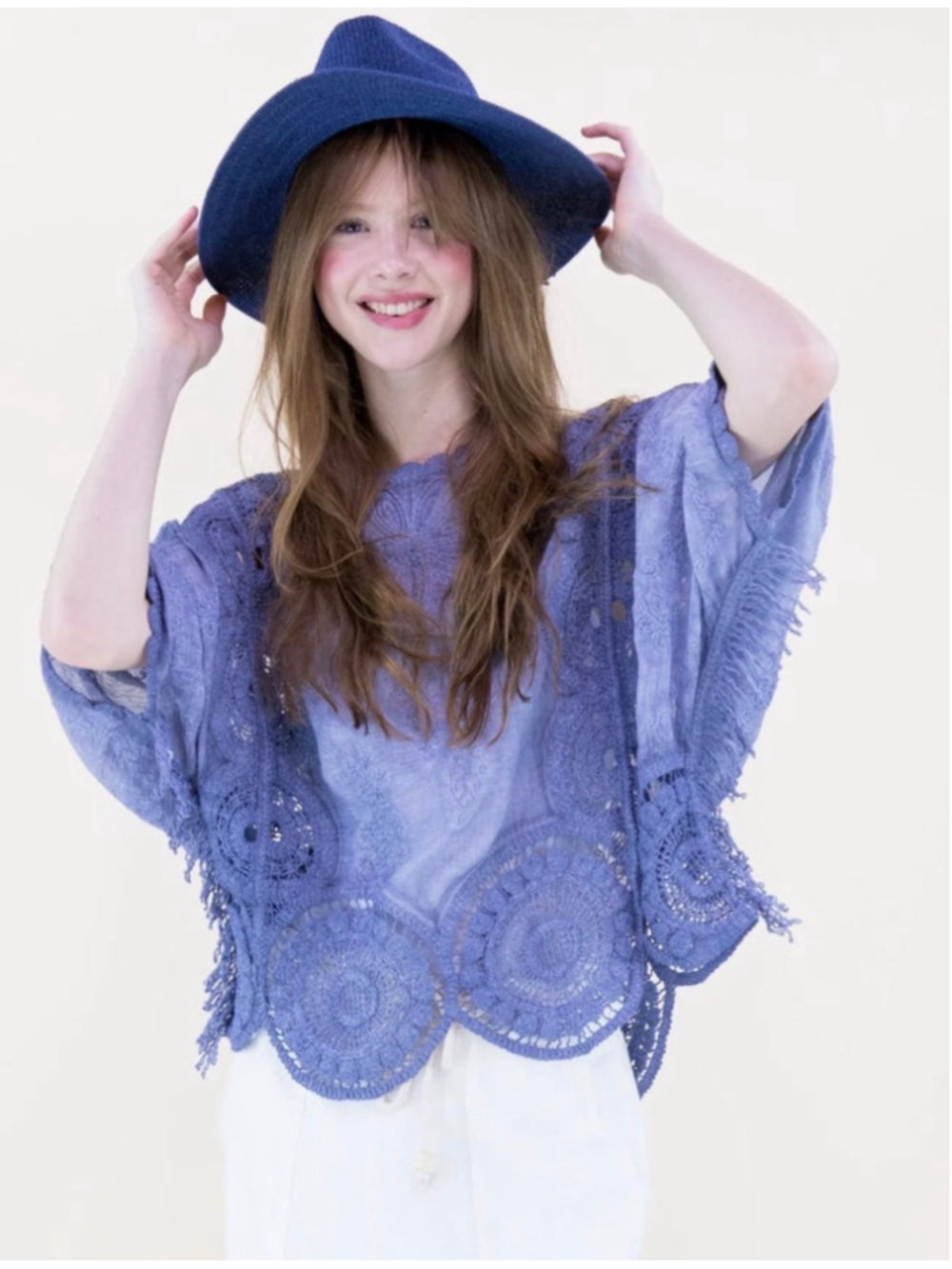 Women's Ordinary USA Denim Blue Crochet Chic Kimino One Size - Picture 4 of 5